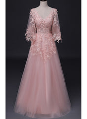 Beautiful Pink V-neckline Tulle Long Party Dress, Fashionable New Prom Dress