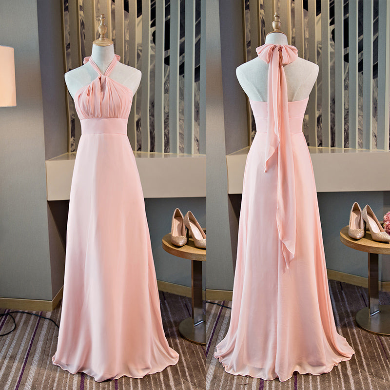 Beautiful Pink Mismatch Long Chiffon Bridesmaid Dress, Pink Party Dress