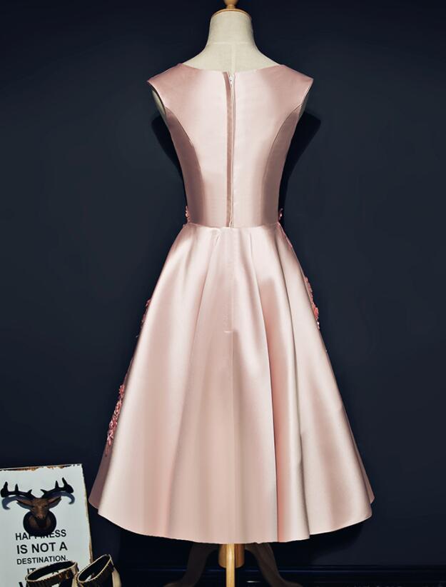 Pink Satin Knee Length Short Homecoming Dress, Pink Prom Dress Graduat Cutedressy Pink Satin Knee Length Short Homecoming Dress, Pink Prom Dress Graduat Cutedressy