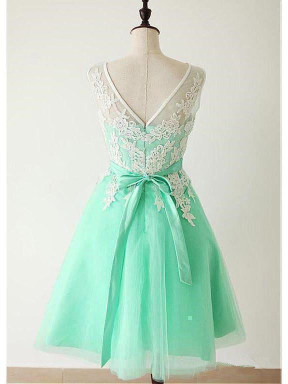 Mint Green Tulle with Elegant Applique Bridesmaid Dress, Wedding Party Dress
