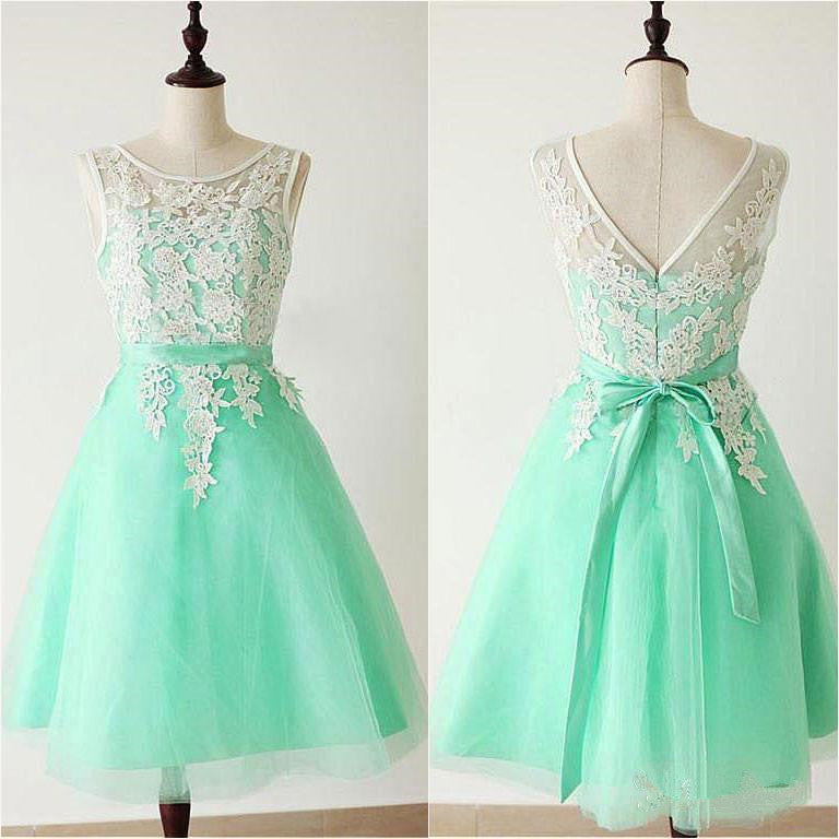 Mint Green Tulle with Elegant Applique Bridesmaid Dress, Wedding Party Dress