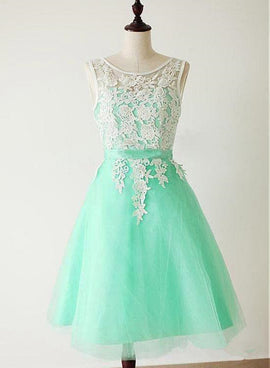 Mint Green Tulle with Elegant Applique Bridesmaid Dress, Wedding Party Dress