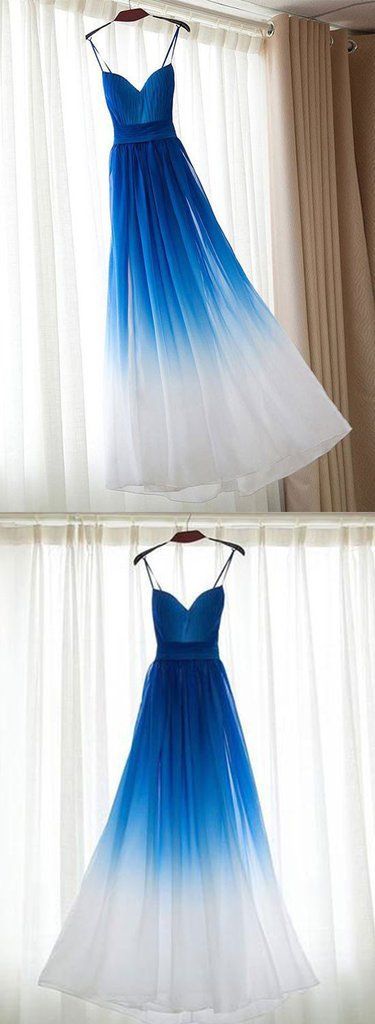 Blue Elegant Gradient Strap Long Prom Dresses, Bridesmaid Dresses, Formal Dresses