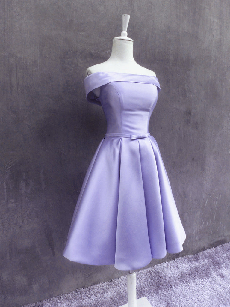 Purple Strapless A-Line Satin Vintage Short Party Dresses Homecoming Dresses, DP5764