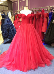 Gorgeous Red Formal Gowns, Red Tulle Prom Dresses, Party Gowns