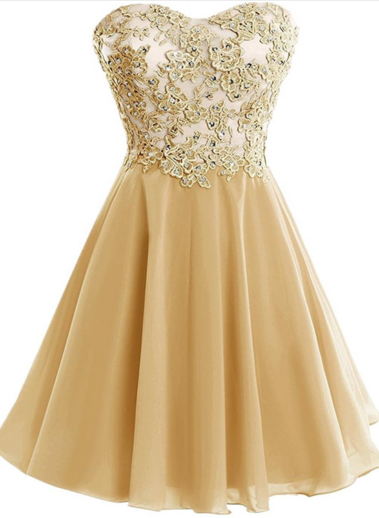 Short Chiffon Champagne with Applique Party Dresses, Lovely Party Dress , Homecoming Dresses