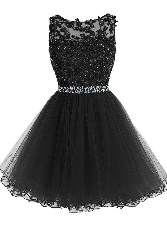 Black Cute Tulle Homecoming Dresses, Round Homecoming Dresses, Short Party Dress 2018