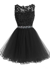 Black Cute Tulle Homecoming Dresses, Round Homecoming Dresses, Short Party Dress 2018