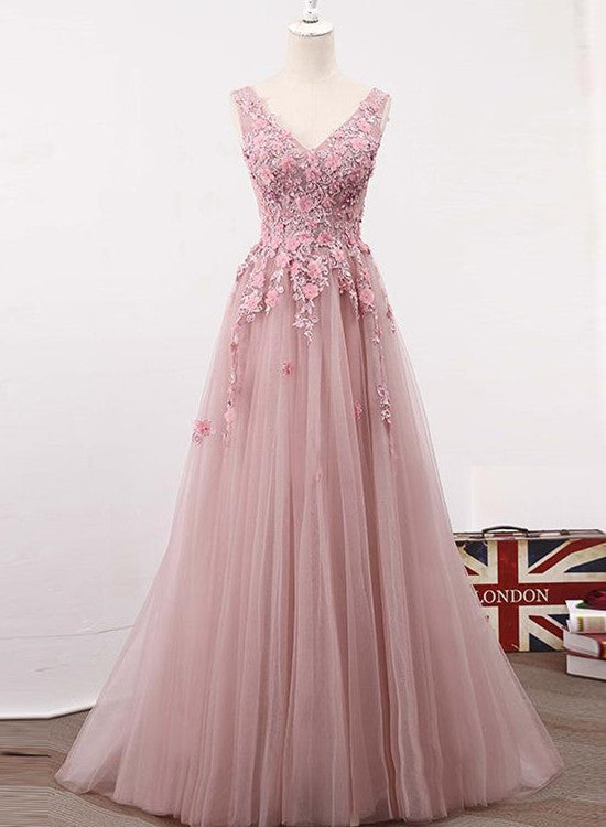 Pink Tulle Long Simple  Formal Dress, Light Pink Gowns, Junior Prom Dress