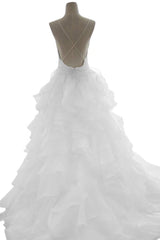 Beautiful Handmade Straps V-neckline Organza Layers Wedding Dress, Beach Wedding Gowns