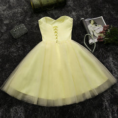 Adorable Yellow Beaded Short Prom Dress, Tulle Homecoming Dress