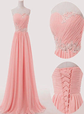 Elegant Pink Chiffon Sweetheart Long Bridesmaid Dress, Prom Dress