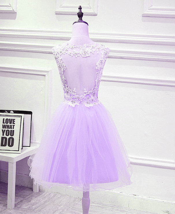 Cute Lavender Teen Girls Formal Dresses, Beautiful Party Dress with Applique, Handmade Formal Dress