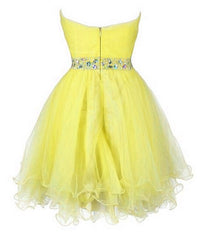 Beautiful Yellow Tulle Sweetheart with Beaded Party Dress, Cute Prom Dresses