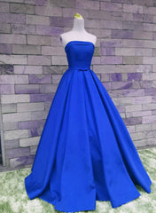 Royal Blue Satin Scoop Prom Gowns, Prom Dress , Long Formal Gowns, Party Dresses