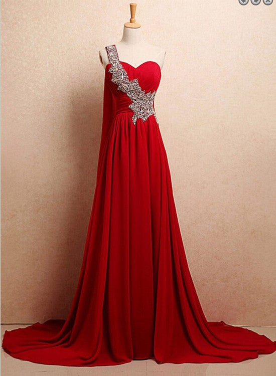 Charming One Shoulder Chiffon Elegant Evening Dress, Handmade High Quality Party Dress, Prom Dresses
