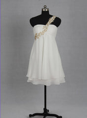 One Shoulder Chiffon Short Simple Wedding Party Dress, Lovely Bridesmaid Dress
