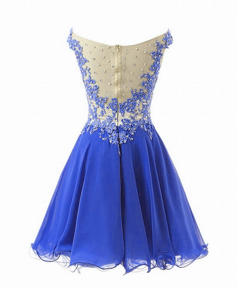 Lovely Royal Blue Chiffon Short Homecoming Dress, Short Prom Dress