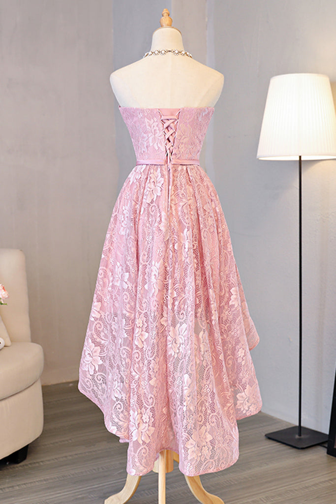Charming A-line pink lace high-low short prom dress,homecoming dresses c2967 main image 1