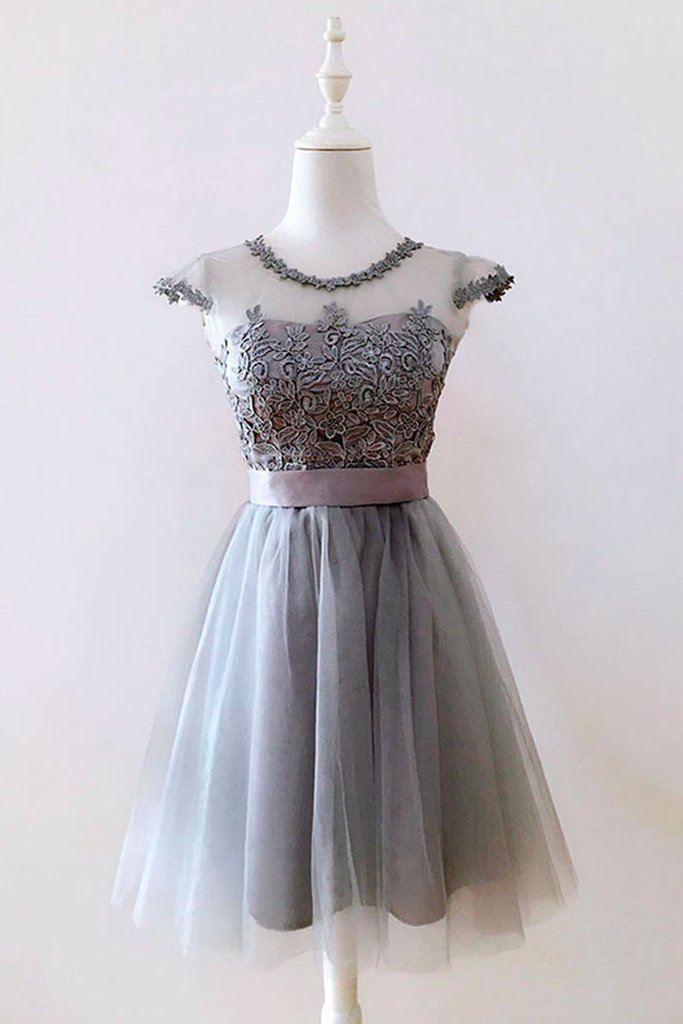 Lovely Grey Short Party Dresses 2019, Tulle and Lace Homecoming Dresses