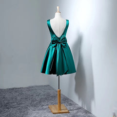 Beautiful Dark Green Satin Short Party Dress , Bridesmaid Dress