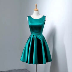Beautiful Dark Green Satin Short Party Dress , Bridesmaid Dress