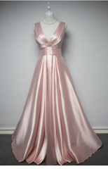 Charming Pink Satin V-neckline Long Party Dress, New Prom Dress