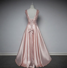 Charming Pink Satin V-neckline Long Party Dress, New Prom Dress