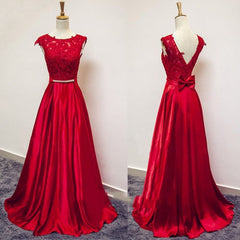 Red Long Party Dress with Bow, Cute Formal Dresses, Satin Party Gowns