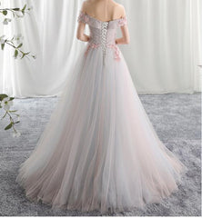 Beautiful Light Pink Tulle Party Gown, Off Shoulder Evening Dress