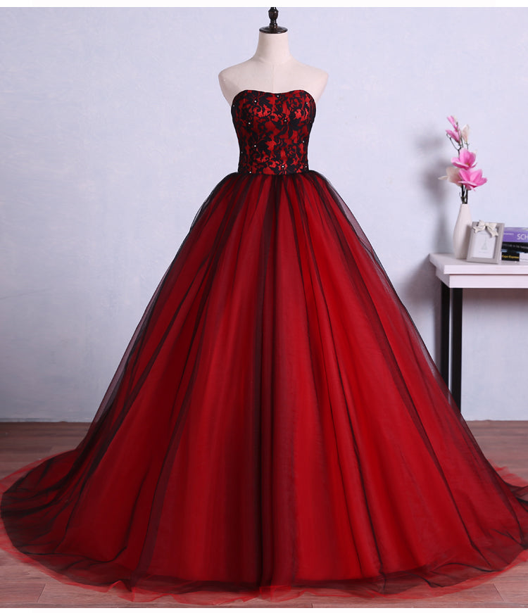 Black and Red Tulle Long Gorgeous Formal Gowns, Pretty Party Dresses, Cutedressy Black and Red Tulle Long Gorgeous Formal Gowns, Pretty Party Dresses, Cutedressy