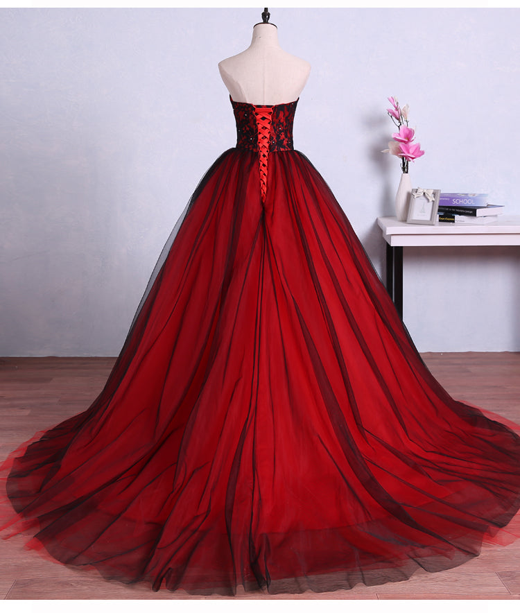 Black and Red Tulle Long Gorgeous Formal Gowns, Pretty Party Dresses, Cutedressy Black and Red Tulle Long Gorgeous Formal Gowns, Pretty Party Dresses, Cutedressy