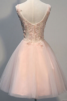 Lovely Tulle V-neckline Pink Party Dresses, Pink Formal Dresses, Homecoming Dresses