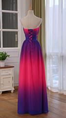 Beautiful Gradient Sweetheart Beaded Long Party Dress, A-line Prom Dress
