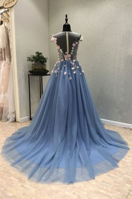 Charming Tulle Floral Gown, Floral Junior Prom Dresses , Formal Dresses, Party Dresses