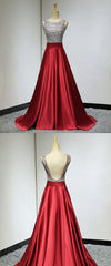 Lovely Satin Red Sequins Backless Satin Long Prom Dress, New Prom Dress