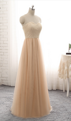 Beautiful Champagne Sweetheart Long Junior Prom Dress, Cute Long Dress