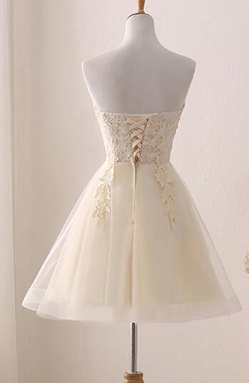 Lovely Sweetheart Champagne Tulle Party Dress, Cute Teen Junior Party Dress