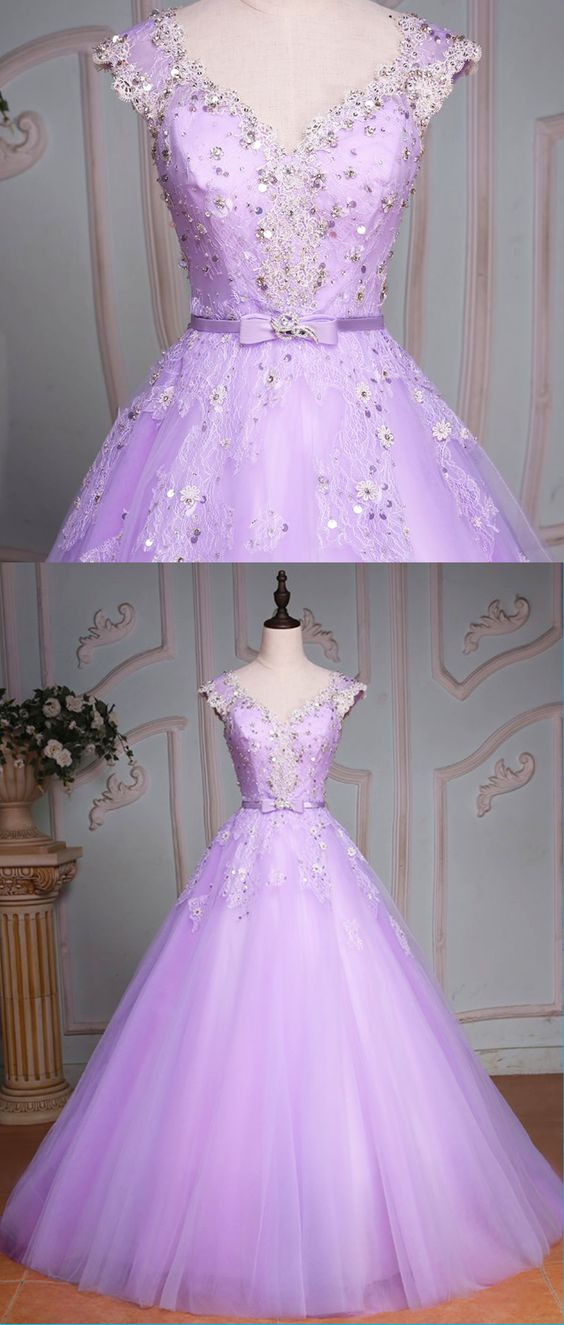 Light Purple Tulle Quinceanera Dress, Long Ball Gown Sweet 16 Dress Cutedressy Light Purple Tulle Quinceanera Dress, Long Ball Gown Sweet 16 Dress Cutedressy