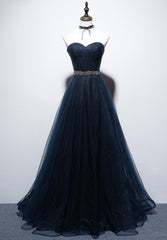 Gorgeous Navy Blue A-line Prom Dress, Tulle Long Party Dress