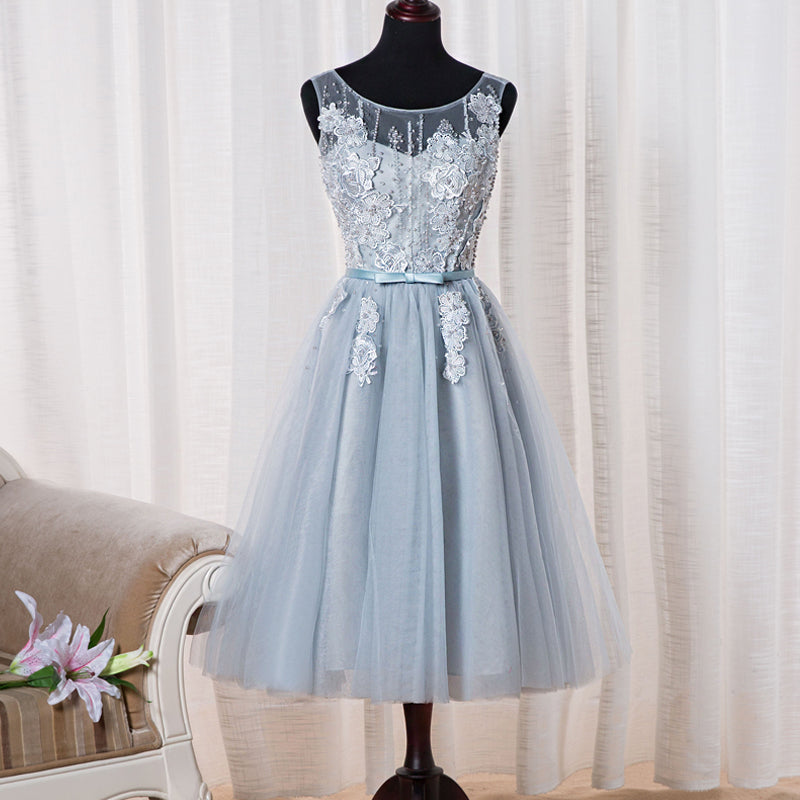 Lovely Light Blue Tulle Homecoming Dress, Cute Tea Length Party Dress 