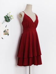Beautiful Dark Red V-neckline Chiffon Layers Women Dresses, Fashion Women Dresses