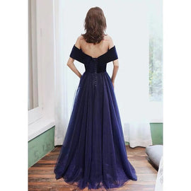 Sexy Navy Blue Velvet and Tulle Long Sweetheart Prom Dress, Long Bridesmaid Dress