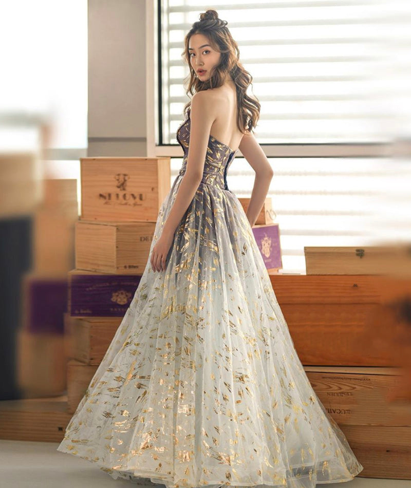 Floral Tulle New Style Strapless Floor Length Party Dress, Long Formal Dress Evening Dress