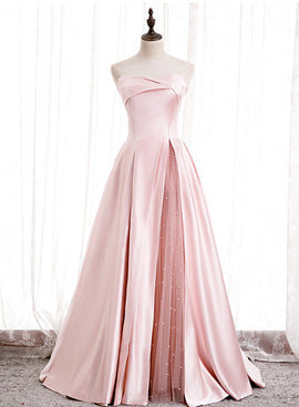 Pink Satin with Tulle A-line Floor Legnth Prom Dress, Fashionable Pink Party Dress