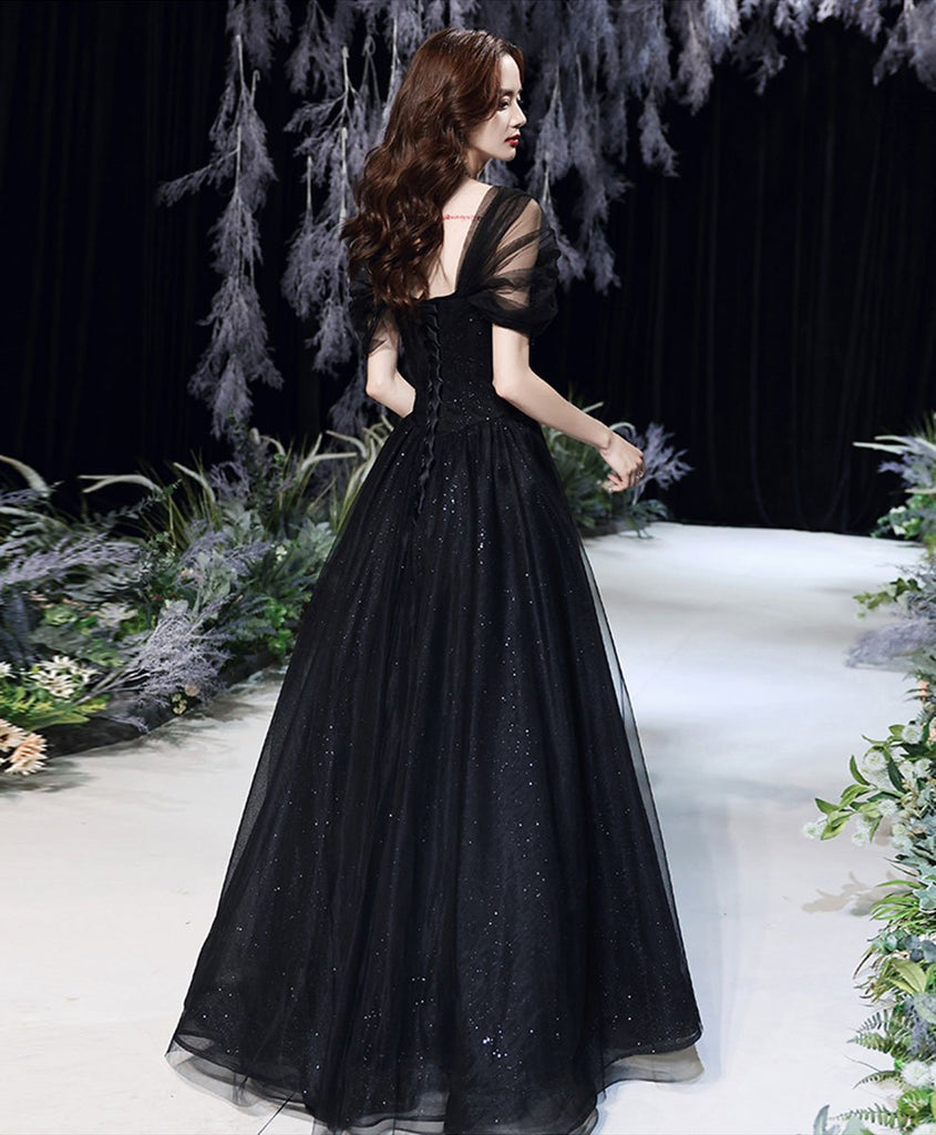 Black Off Shoulder Long Party Dress Prom Dress, Unique Black Evening P ...
