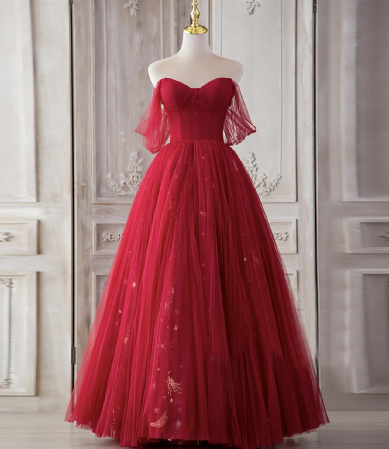 Red Sweetheart Tulle Long Beautiful Prom Dresses, Wine Red Party Dress Cutedressy Red Sweetheart Tulle Long Beautiful Prom Dresses, Wine Red Party Dress Cutedressy