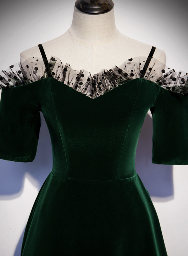 Dark Green Velvet Spaghetti Straps Evening Prom Dress