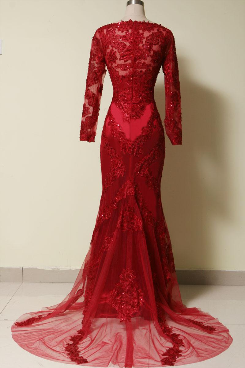 Elegant Red Mermaid Long Sleeves Gown, Red Long Formal Dress Cutedressy Elegant Red Mermaid Long Sleeves Gown, Red Long Formal Dress Cutedressy
