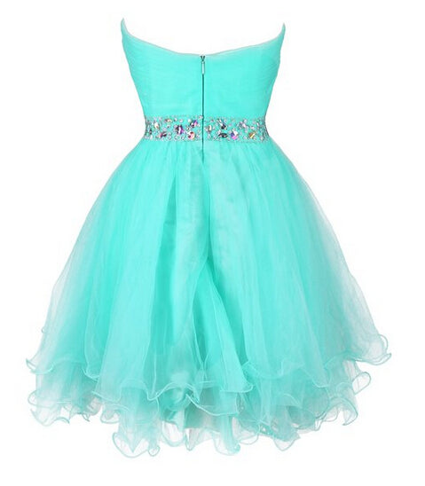Mint Blue Short Tulle Beaded Homecoming Dresses, Sweetheart Knee Length Prom Dress 2018, Formal Gowns